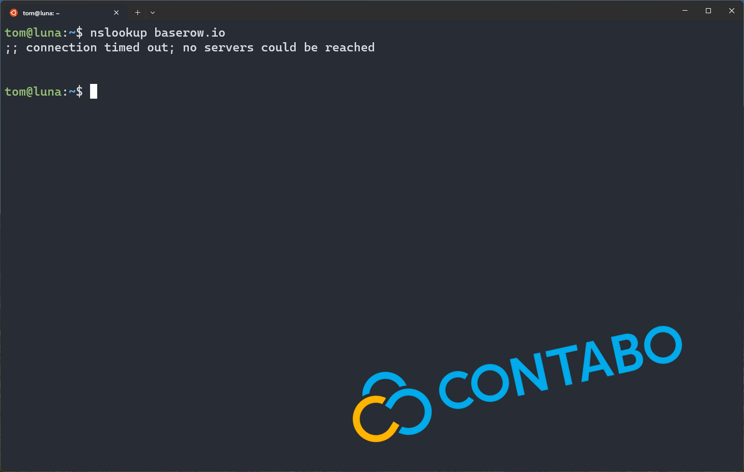 nslookup baserow.io command retruning a "connection timed out" error