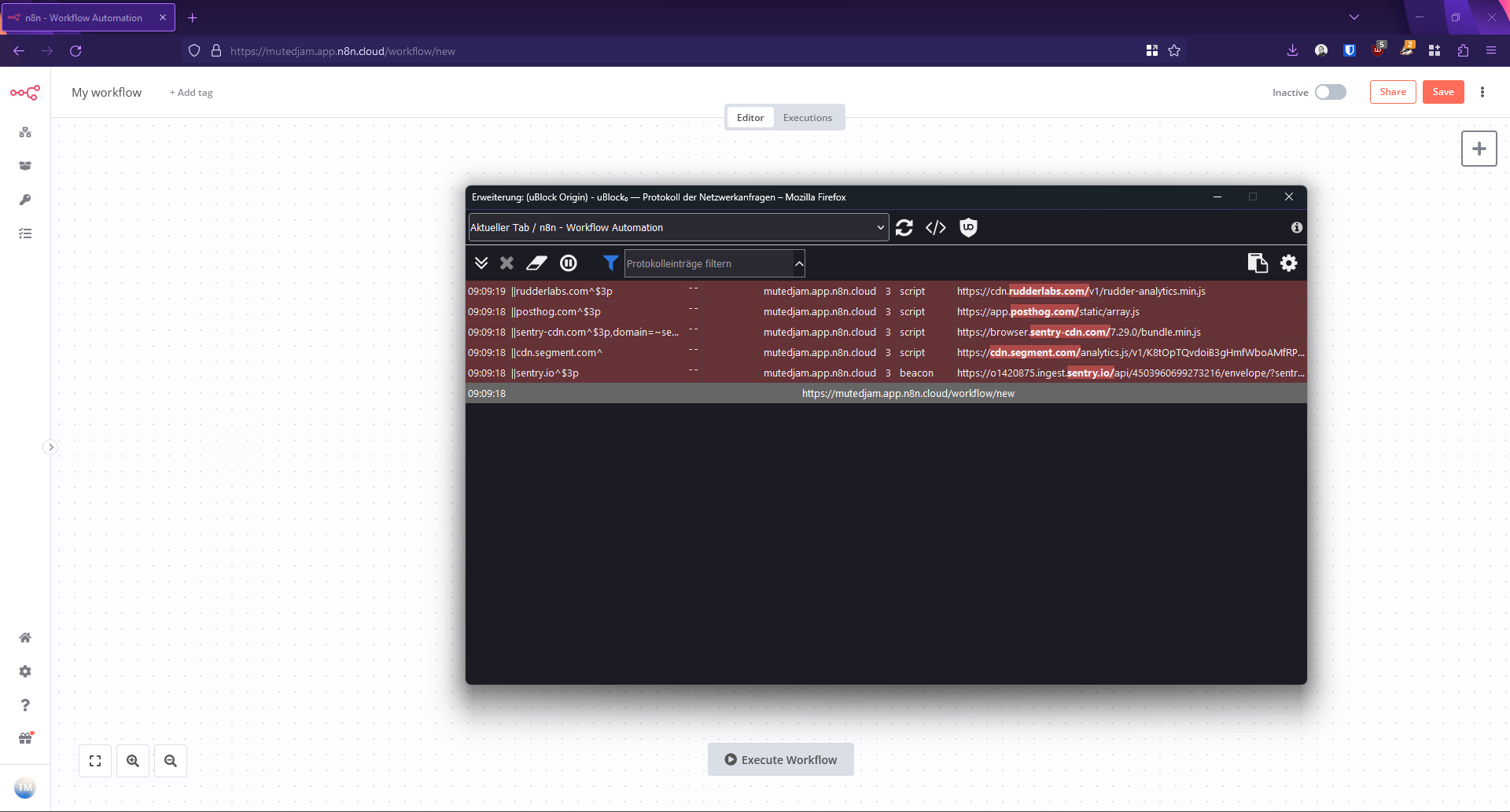 Tracking scripts called by n8n's UI